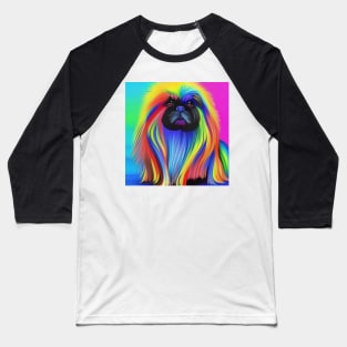 Pekingese Dog Rainbow Painting Baseball T-Shirt